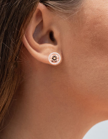 Morganite Stud Earrings With Diamonds 2.18 Carats 14K Rose Gold