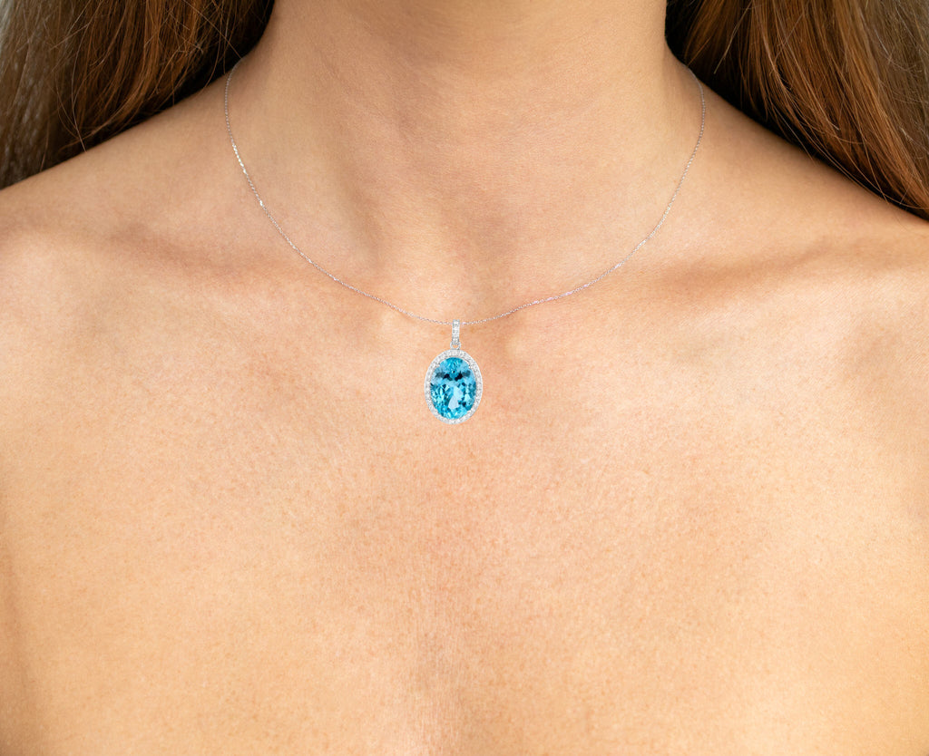 Aquamarine Pendant With Diamonds 9.56 Carats 14K White Gold