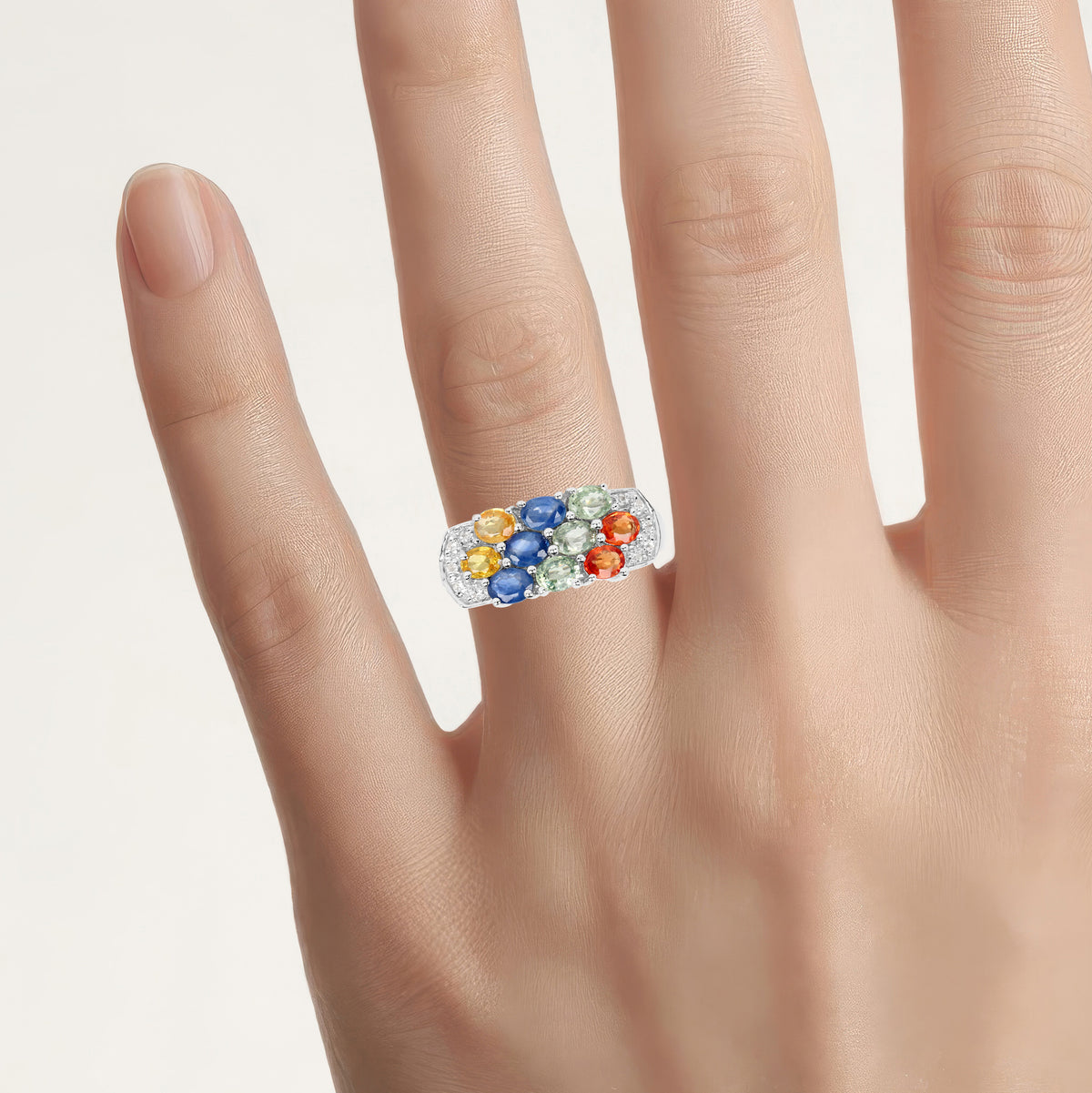 Multicolor Sapphire Ring With White Topaz 1.96 Carats Sterling Silver