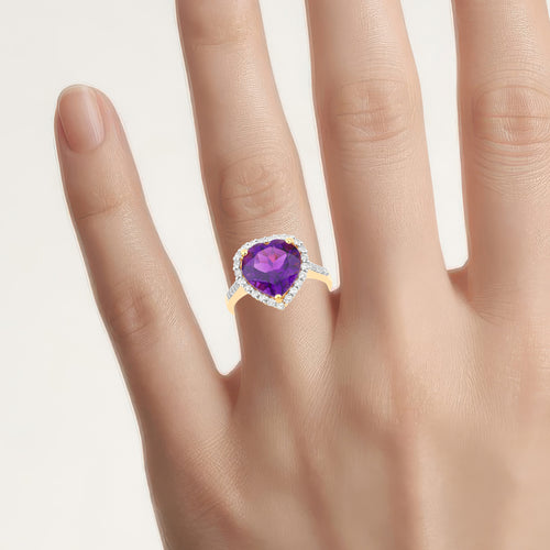 Amethyst Ring With White Topaz 4.82 Carats Gold Plated Silver