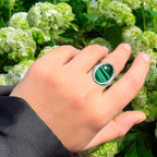 Malachite Ring With Diamonds 2.56 Carats Sterling Silver