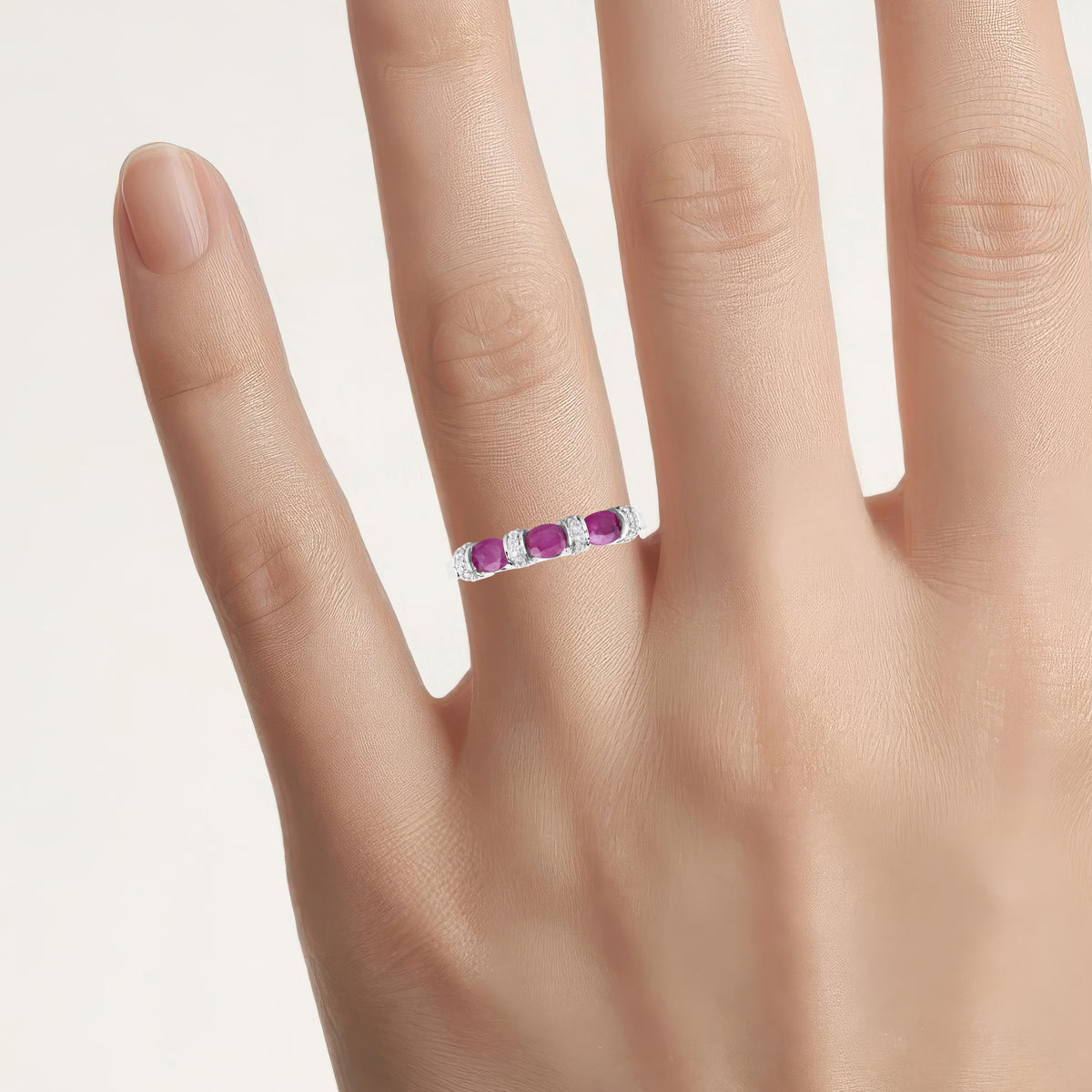 Ruby Ring With Diamonds 0.7 Carats 14K White Gold