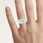Blue Topaz Ring With White Zircon 3.14 Carats Sterling Silver