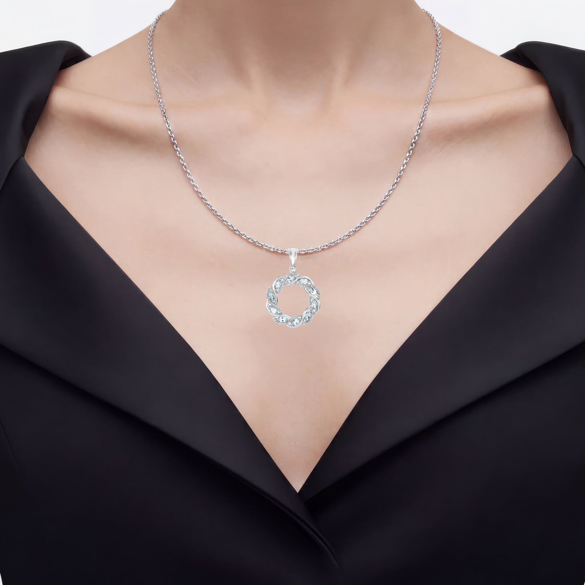 Blue Topaz Pendant With White Topaz 1.9 Carats Sterling Silver