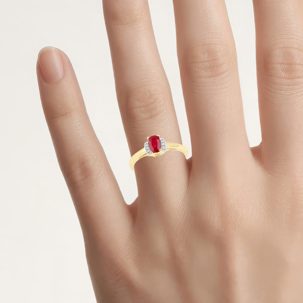Ruby Ring With White Topaz 0.52 Carats Gold Plated Silver