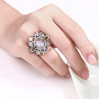 Moonstone Ring With Multicolor Tourmaline 6.72 Carats Sterling Silver