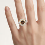 Smoky Quartz Ring With White Topaz 4.14 Carats Gold Plated Silver