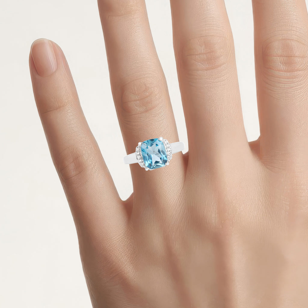 London Blue Topaz Ring With White Topaz 3.52 Carats Sterling Silver