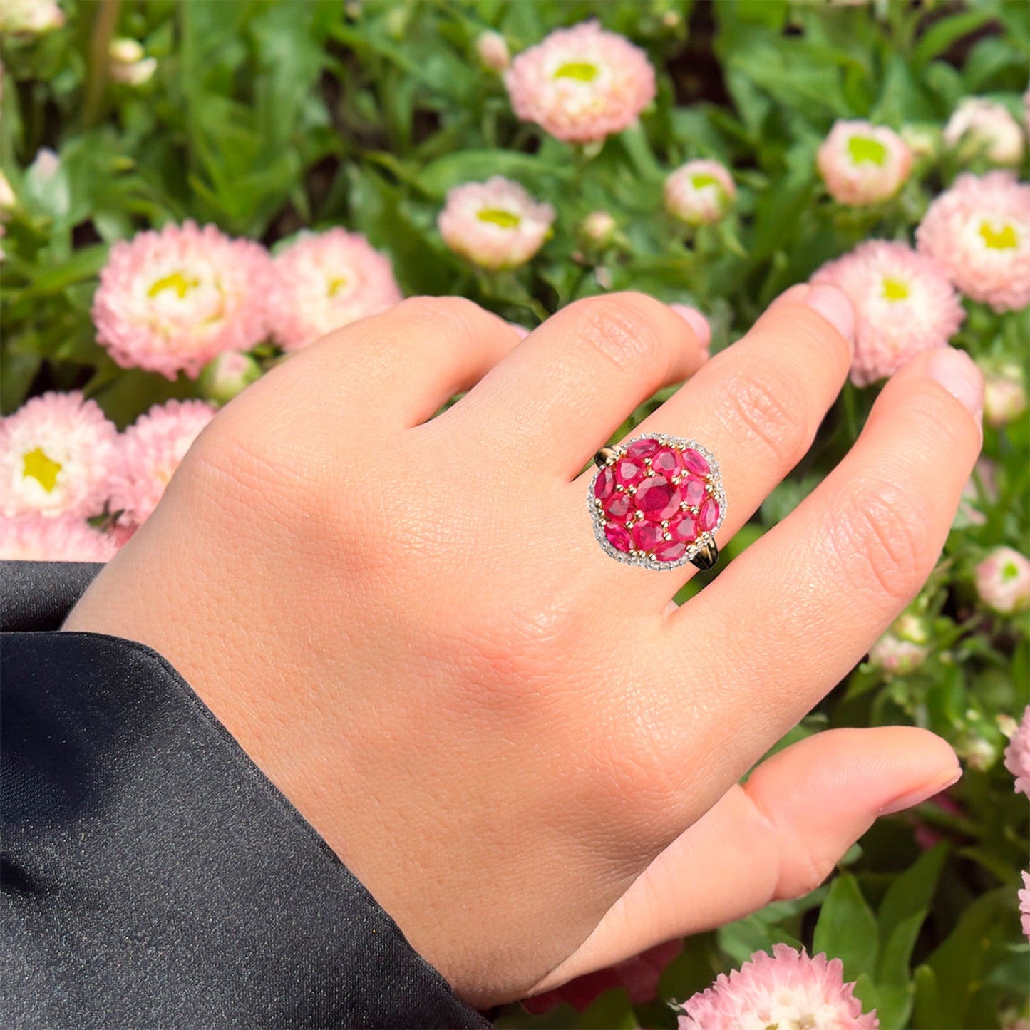 Natural Ruby Ring With White Topaz 4.60 Carats Gold Plated Silver