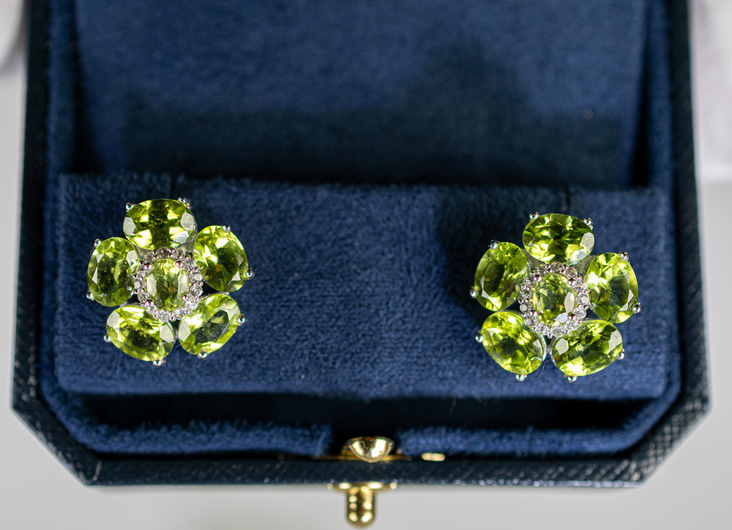 Natural Peridot and White Topaz Floral Earrings 9.3 Carats