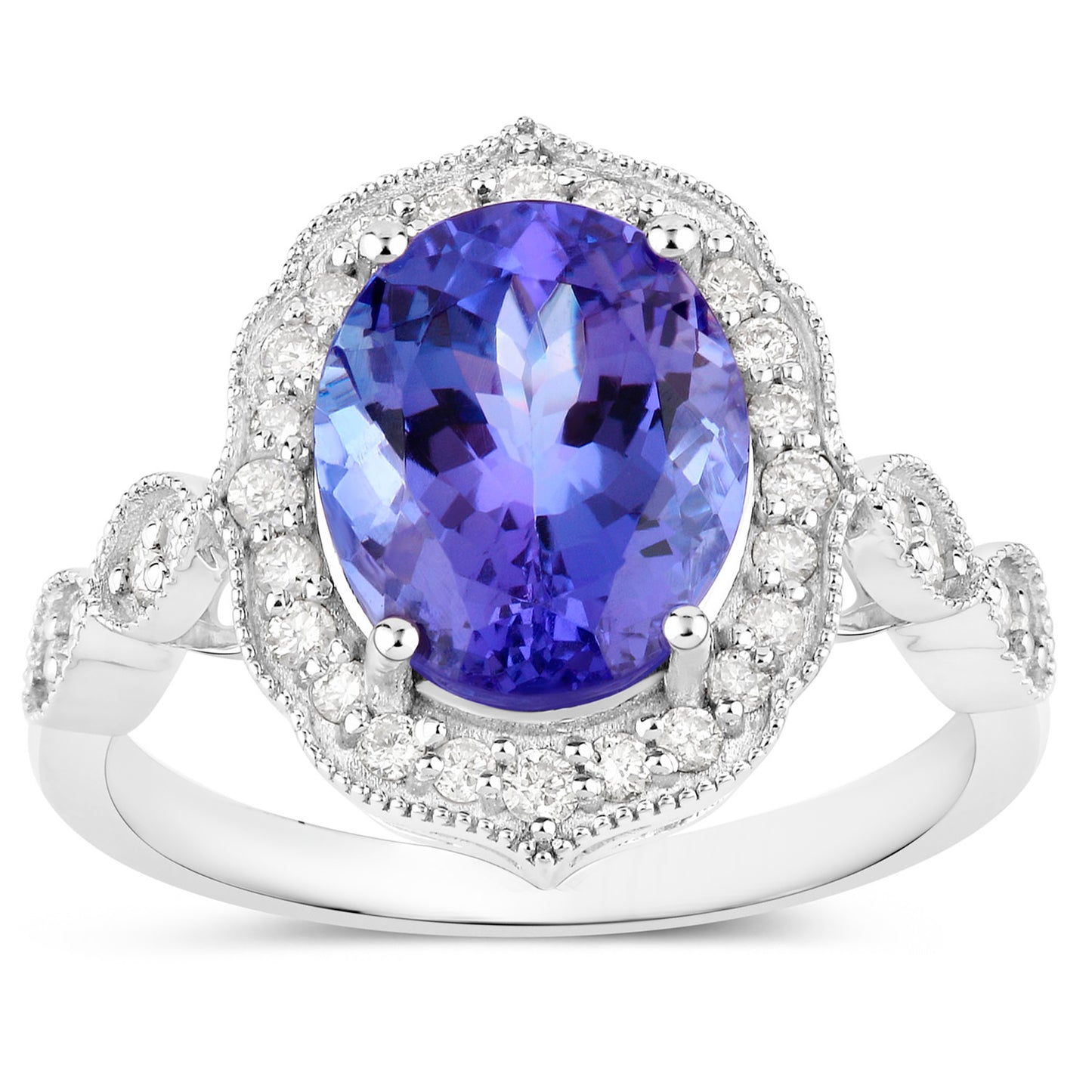 Tanzanite Ring Diamonds 3.82 Carats 14K White Gold