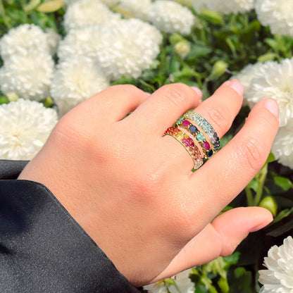 Natural Mixed Gemstones Ring 3.23 Carats Gold Plated Silver