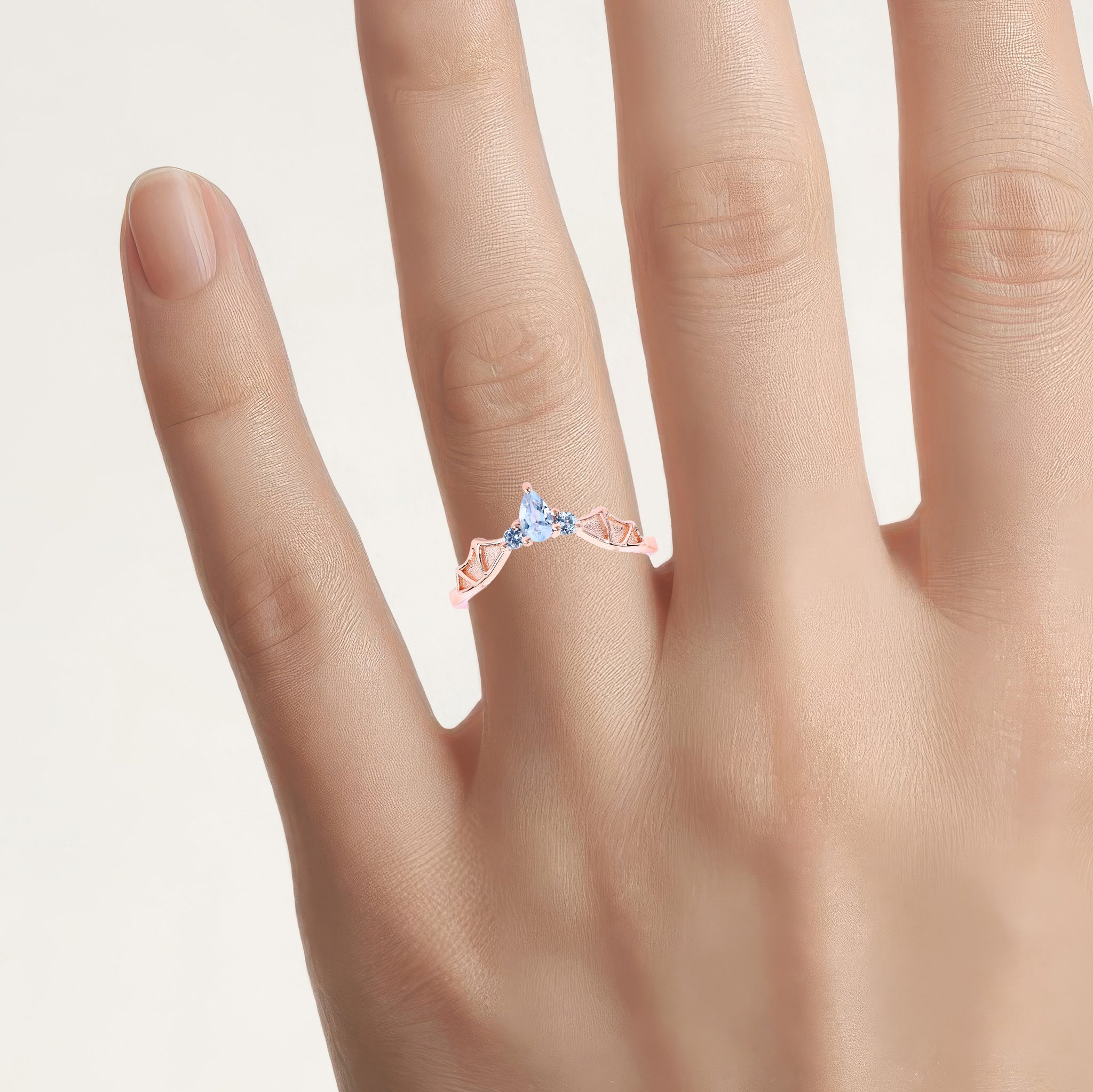 Blue Topaz Bat Ring 0.3 Carats Gold Plated Silver
