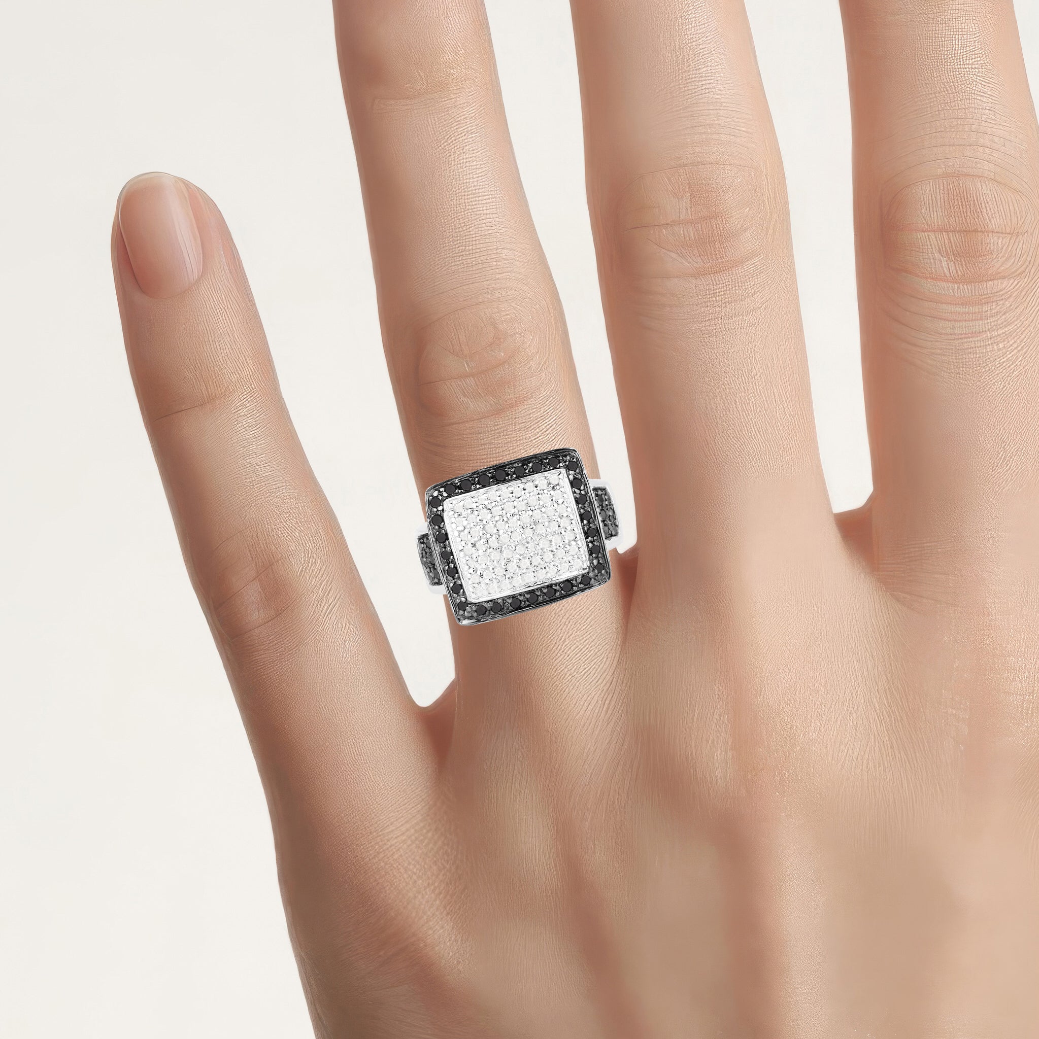 White Diamond Ring With Black Diamonds 0.58 Carats Sterling Silver