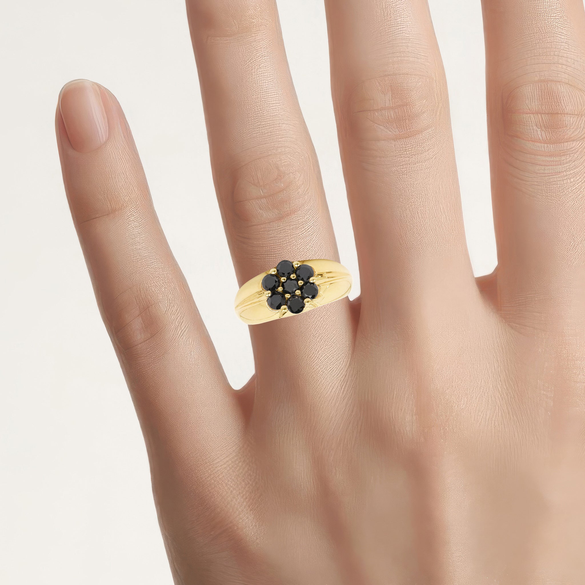 Black Diamond Ring 0.9 Carats Gold Plated Silver