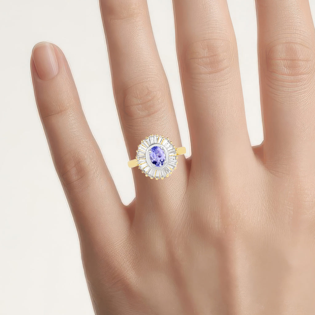 Tanzanite Ring With White Topaz 2.12 Carats Gold Plated Silver