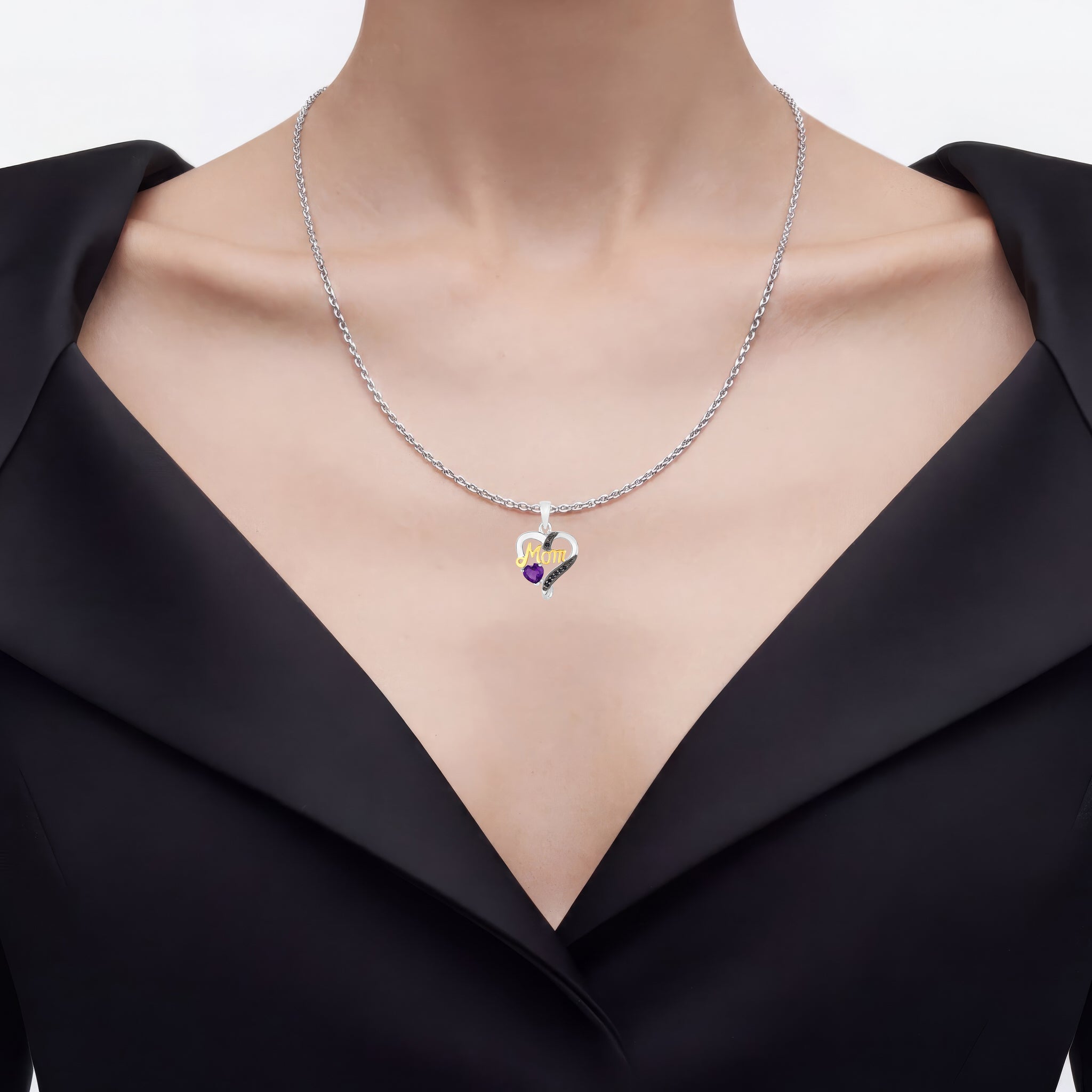 Amethyst Mom Pendant With Black Spinel 0.46 Carats Gold Plated Silver