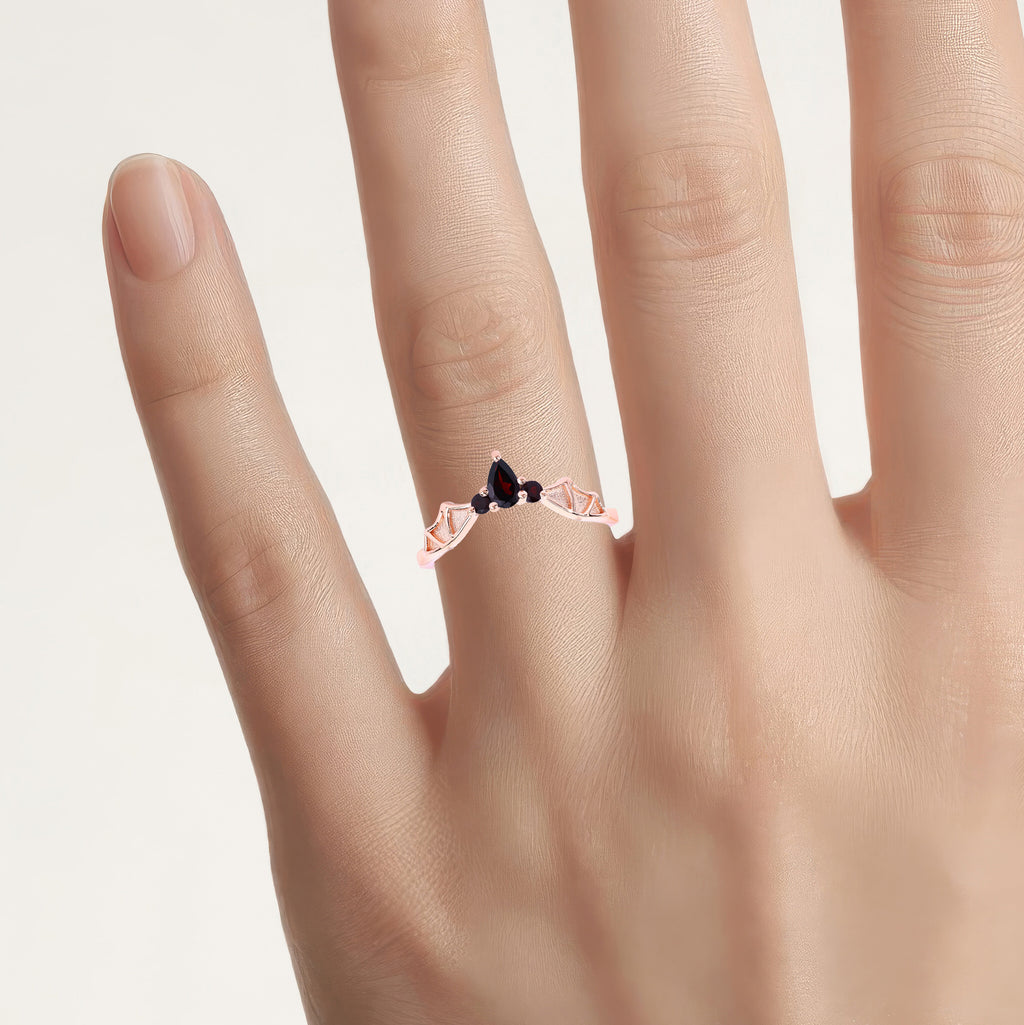 Garnet Bat Ring 0.3 Carats Gold Plated Silver