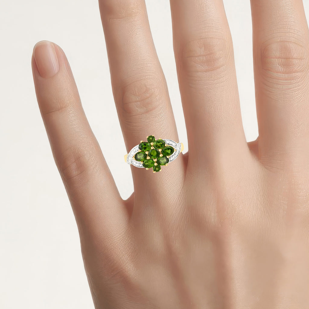 Chrome Diopside Flower Ring 1.22 Carats Gold Plated Silver