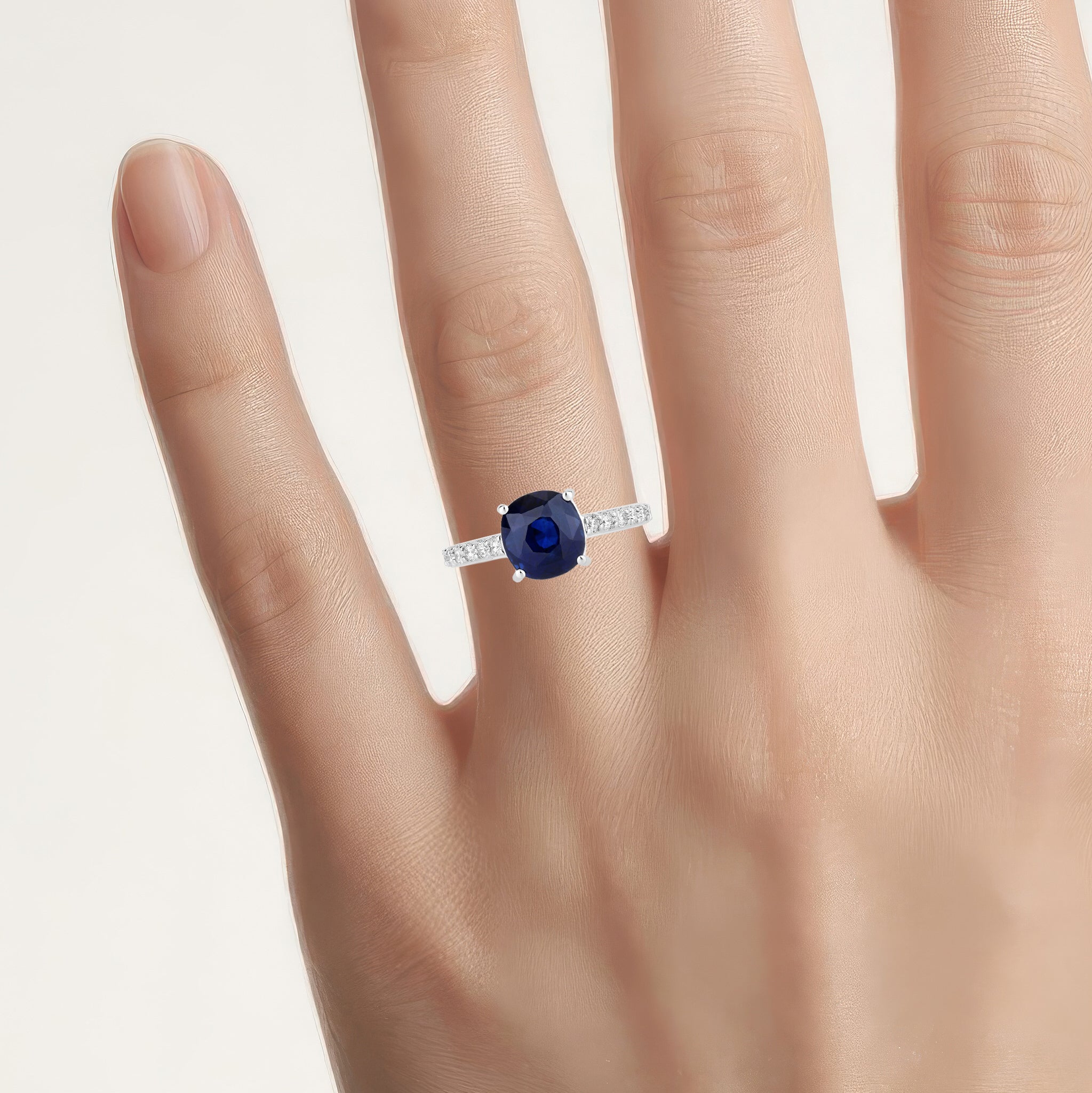 Blue Sapphire Ring With Diamonds 3.82 Carats 18K White Gold