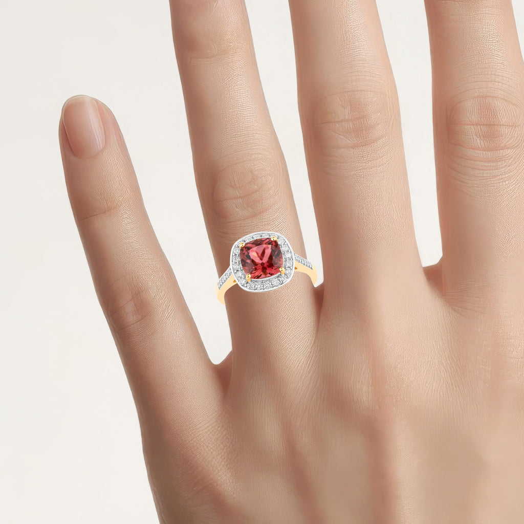 Pink Tourmaline Ring With Diamonds 2.38 Carats 14K Yellow Gold