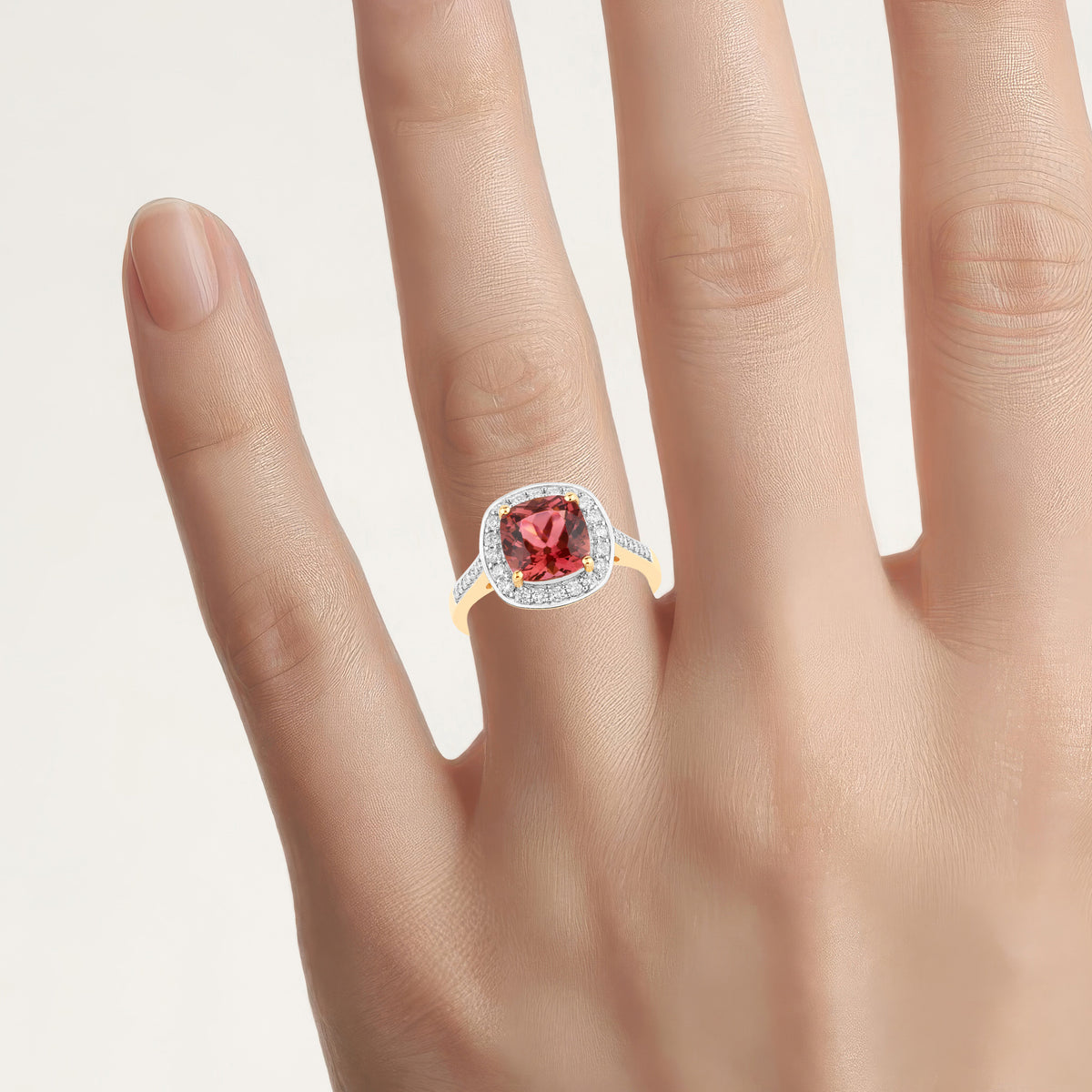 Pink Tourmaline Ring With Diamonds 2.38 Carats 14K Yellow Gold