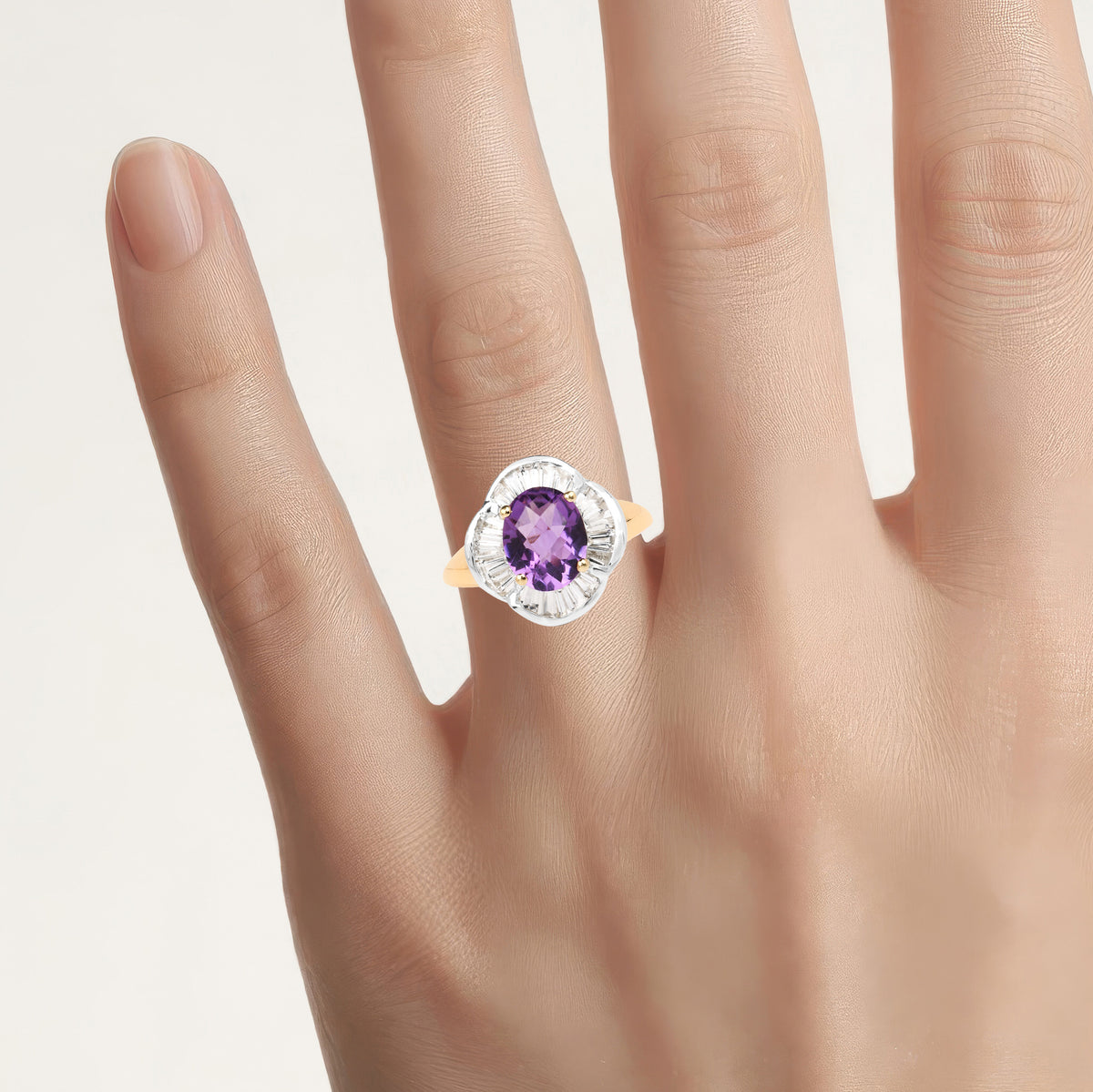 Amethyst Ring With White Topaz 3.28 Carats Gold Plated Silver