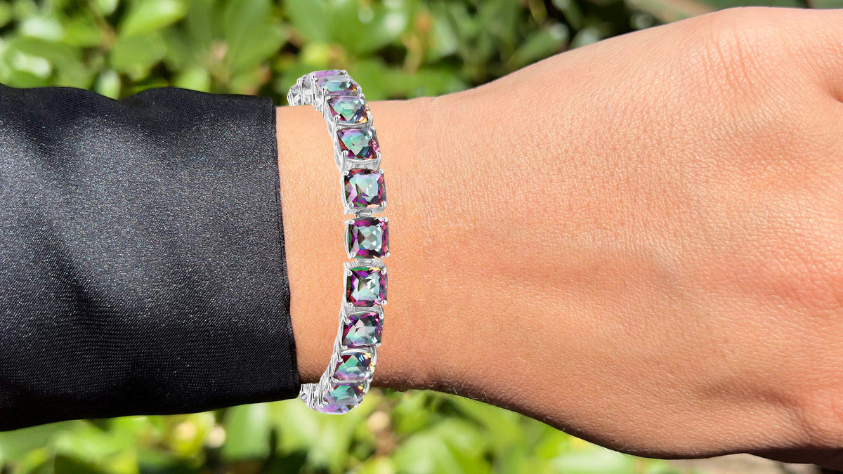 Rainbow Quartz Tennis Bracelet 48.9 Carats Sterling Silver