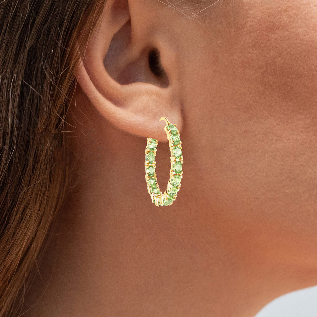 Peridot Hoop Earrings 5.08 Carats Gold Plated Silver
