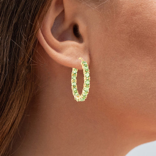Peridot Hoop Earrings 5.08 Carats Gold Plated Silver