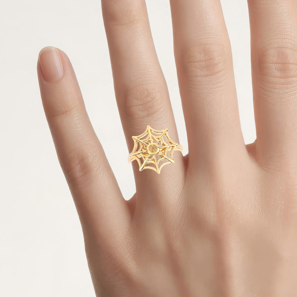 Citrine Spider Web Ring 0.08 Carats Gold Plated Silver