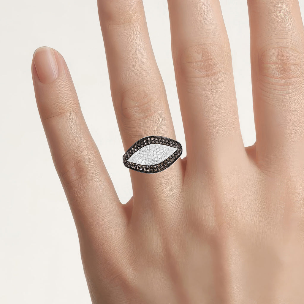 Champagne Diamond Leaf Ring With White Diamonds 0.46 Carats Sterling Silver