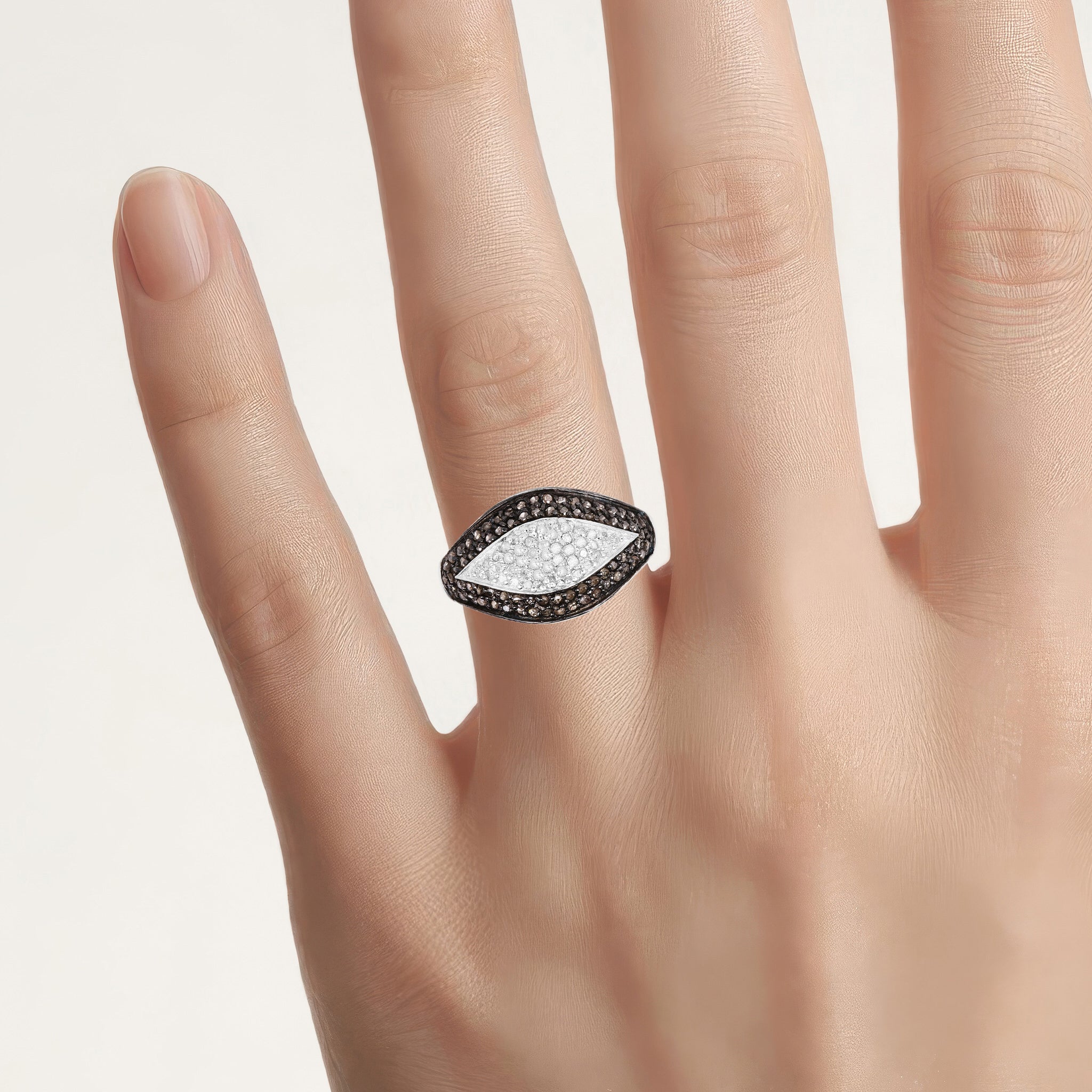Champagne Diamond Leaf Ring With White Diamonds 0.46 Carats Sterling Silver
