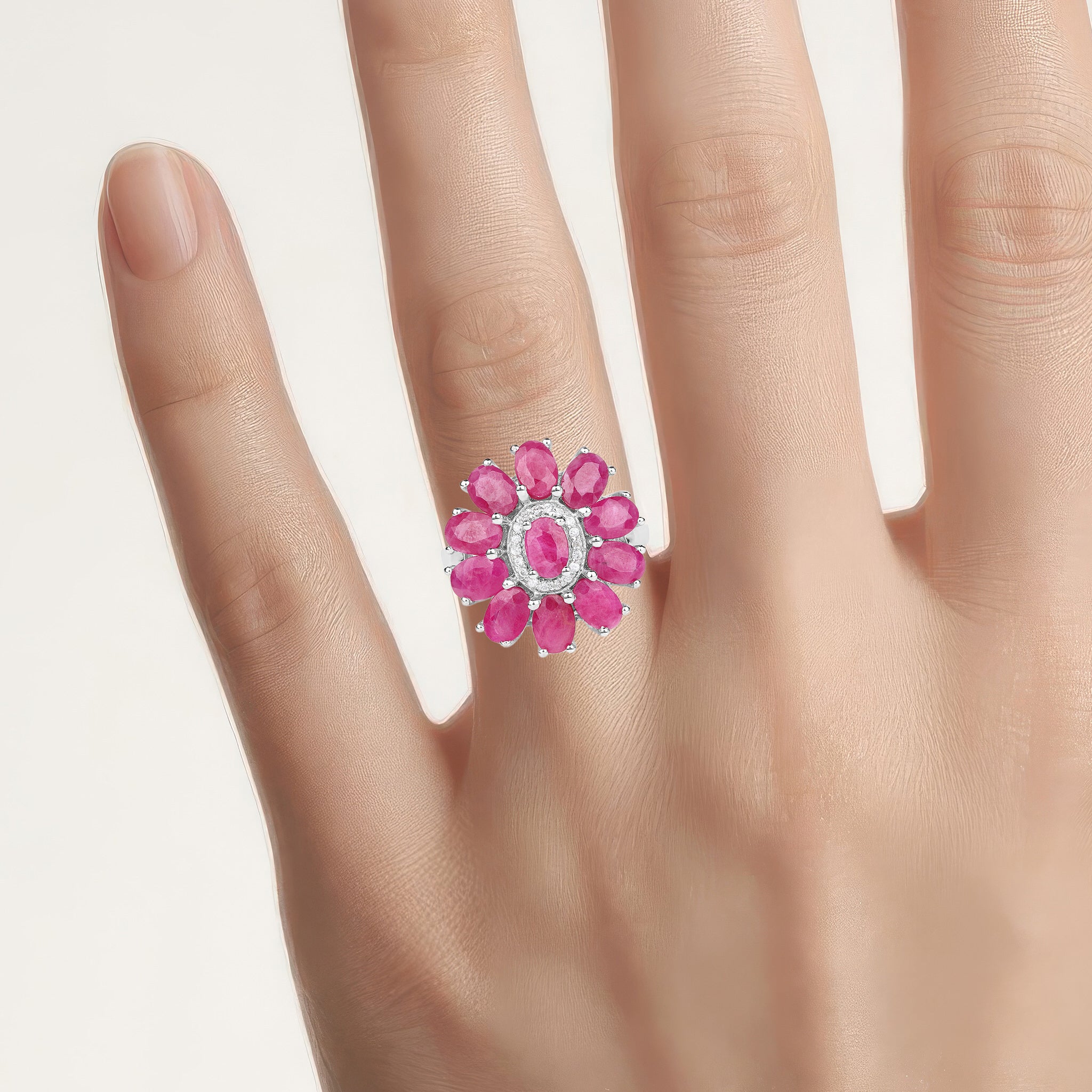 Ruby Ring With White Zircon 5.8 Carats Sterling Silver