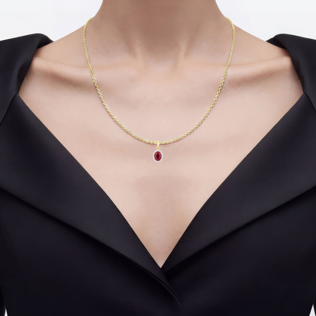 Ruby Pendant With Diamonds 1.56 Carats 10K Yellow Gold