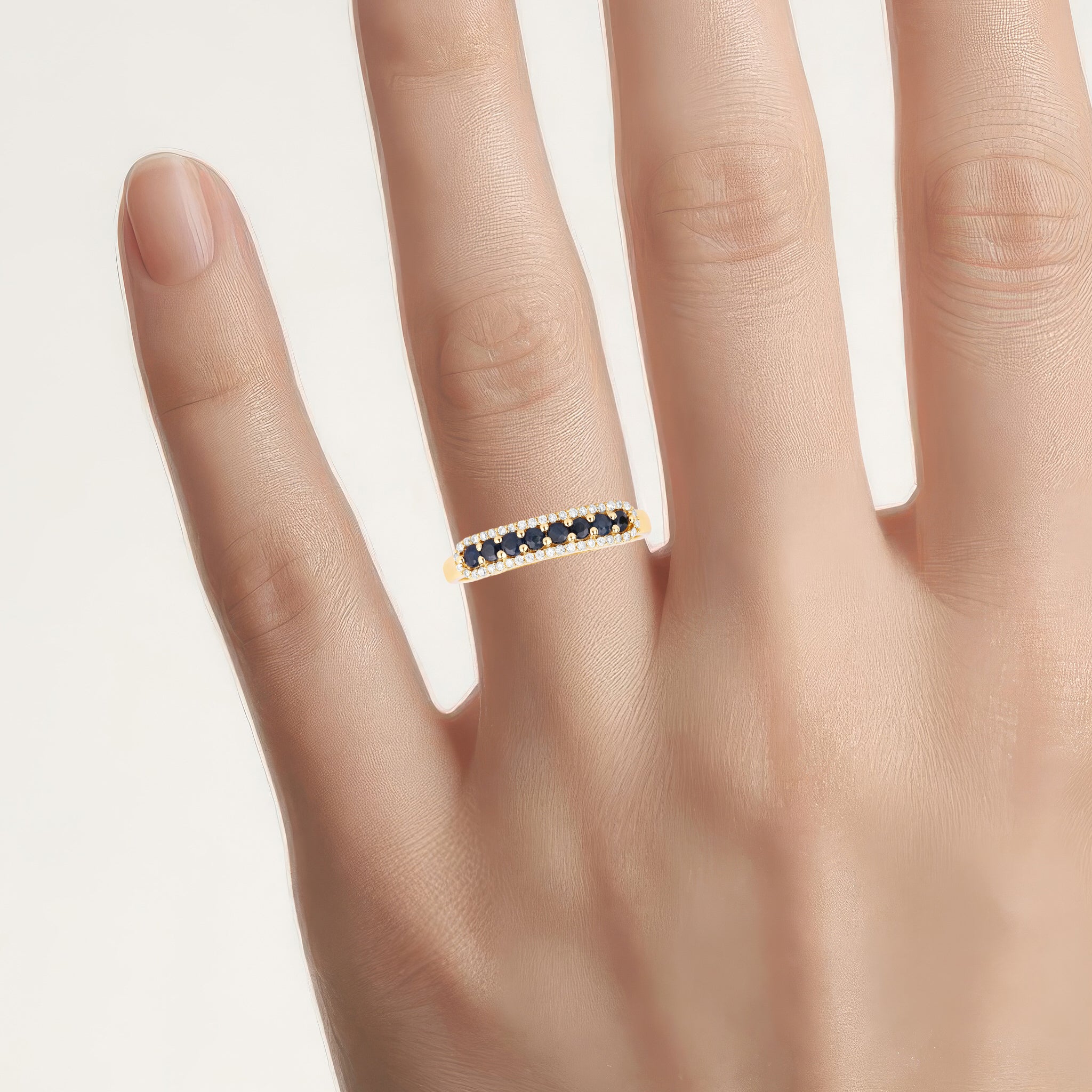 Blue Sapphire Ring With Diamonds 0.4 Carats 14K Yellow Gold
