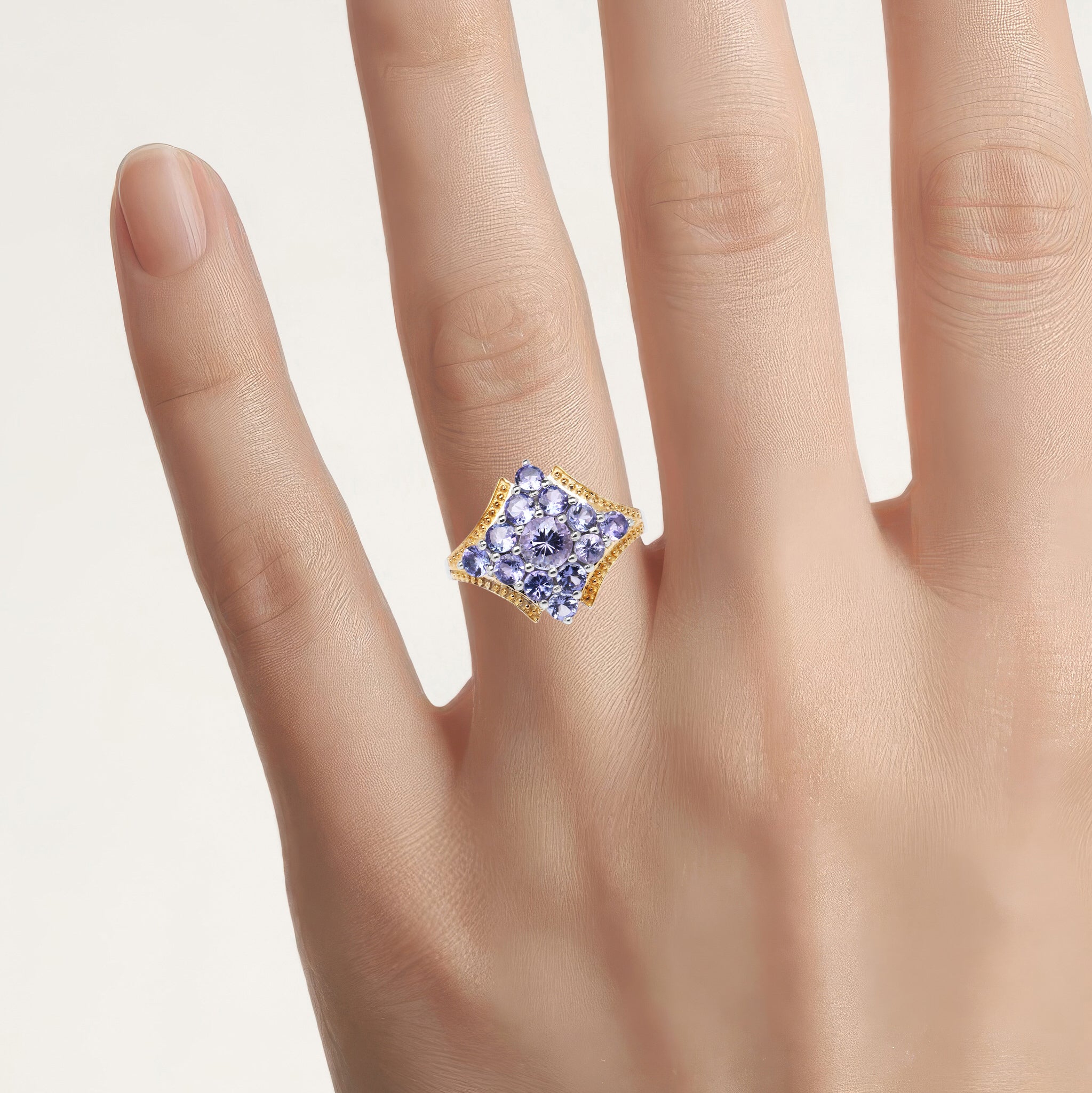 Tanzanite Ring 1.64 Carats Gold Plated Silver
