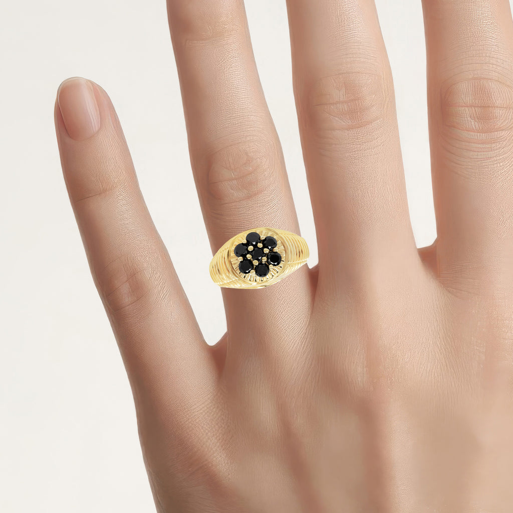 Black Diamond Ring 1.38 Carats Gold Plated Silver