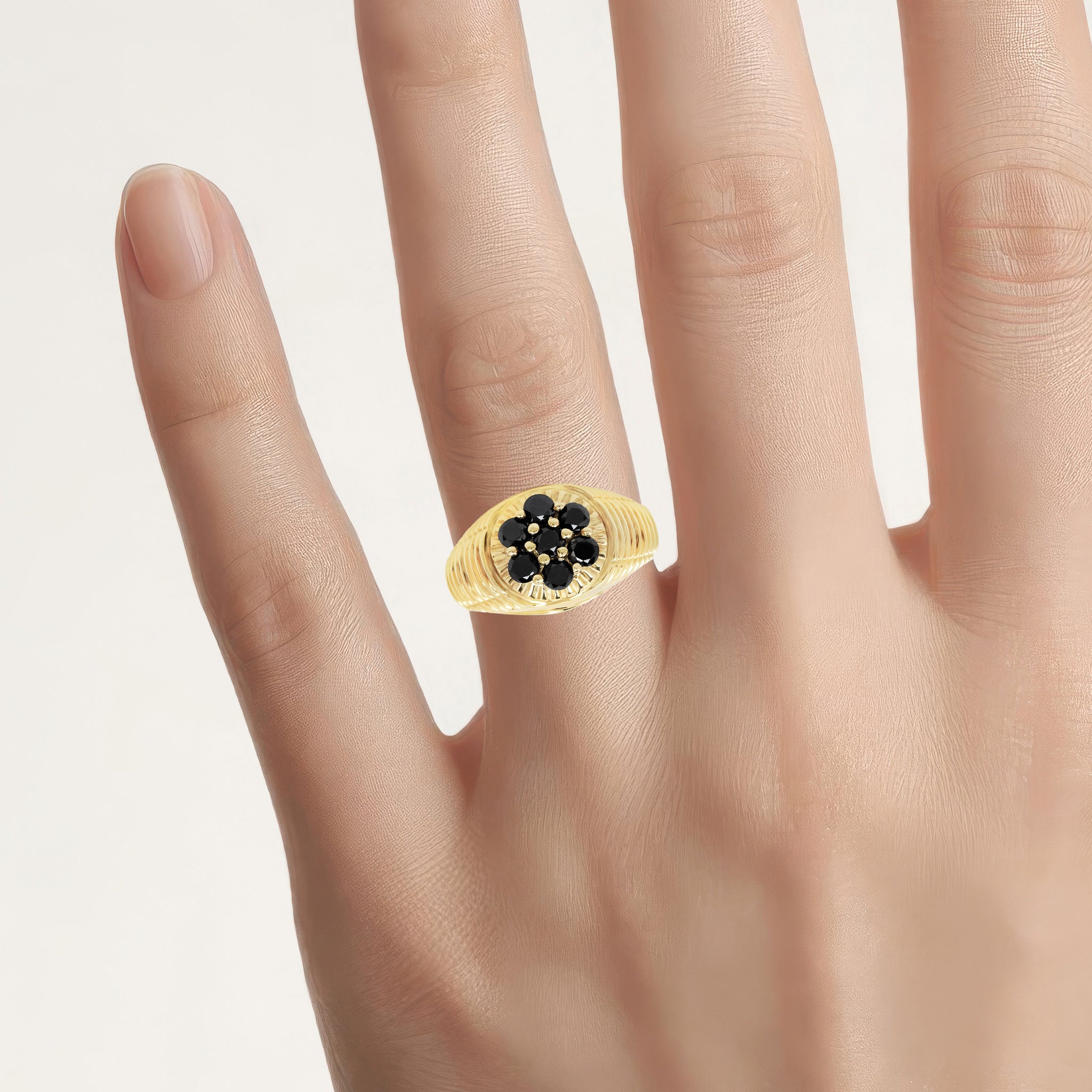 Black Diamond Ring 1.38 Carats Gold Plated Silver