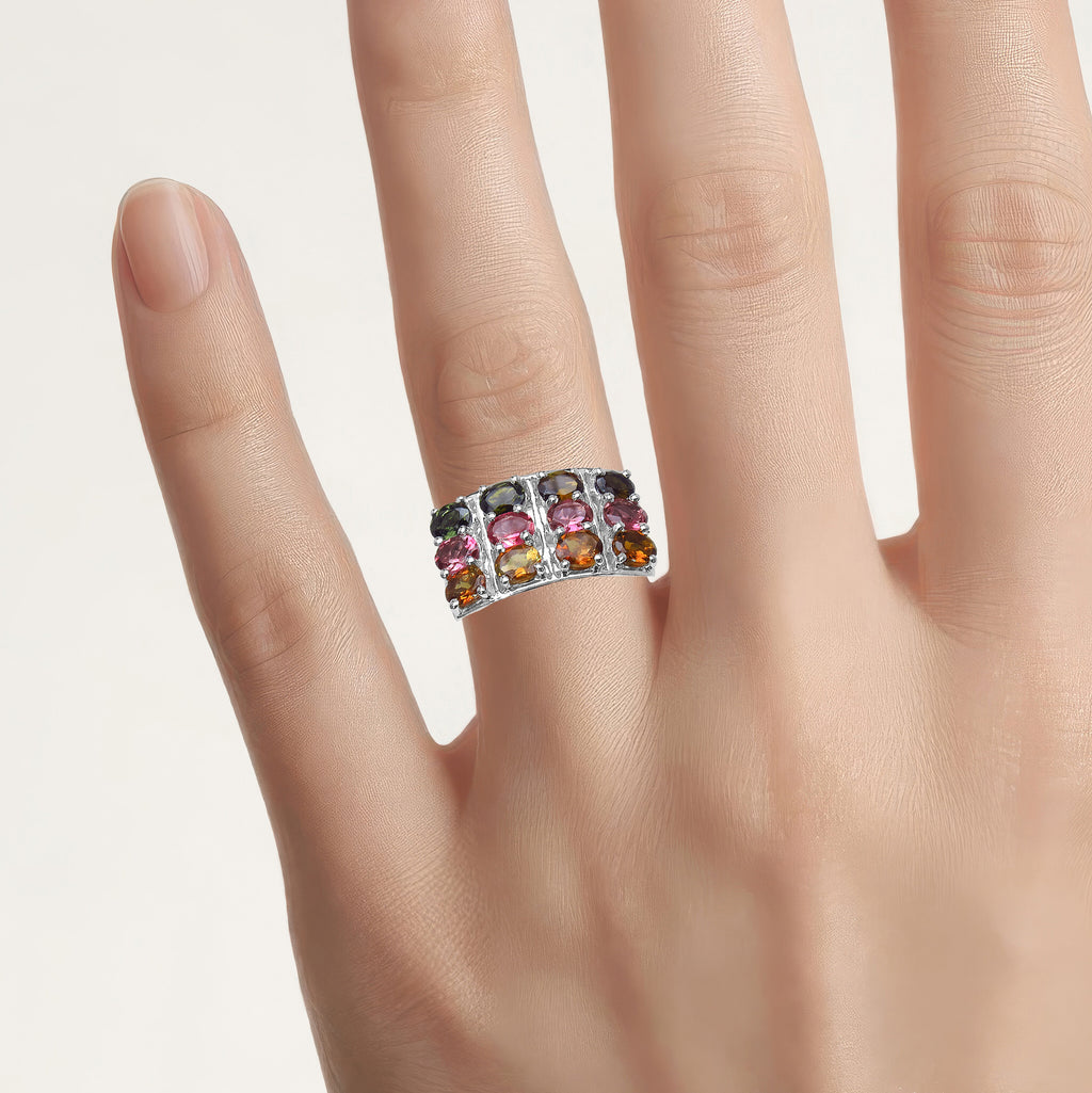 Multicolor Tourmaline Ring 3.66 Carats Sterling Silver