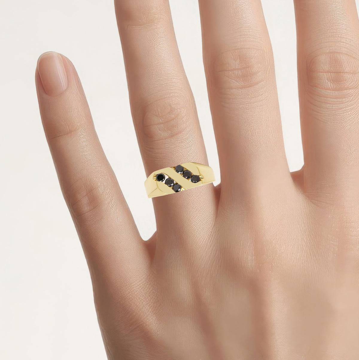 Black Diamond Ring 0.58 Carats Gold Plated Silver