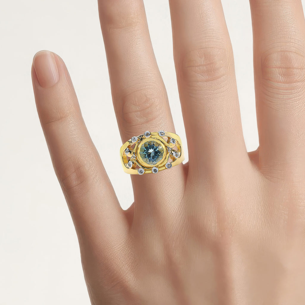 Multicolor Topaz Ring 3.4 Carats Gold Plated Silver