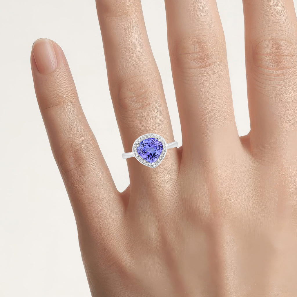 Tanzanite Heart Ring With Diamonds 2.36 Carats 14K White Gold
