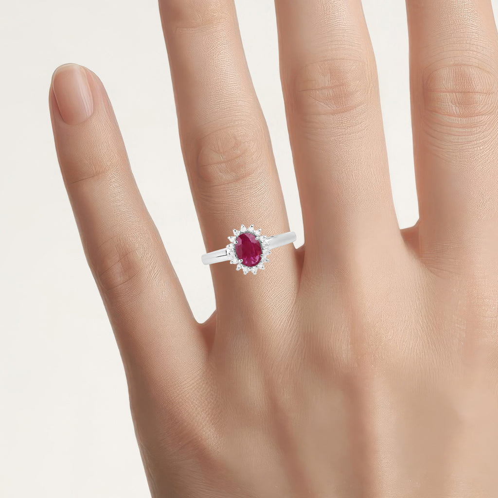Ruby Ring With Diamonds 0.98 Carats 10K White Gold