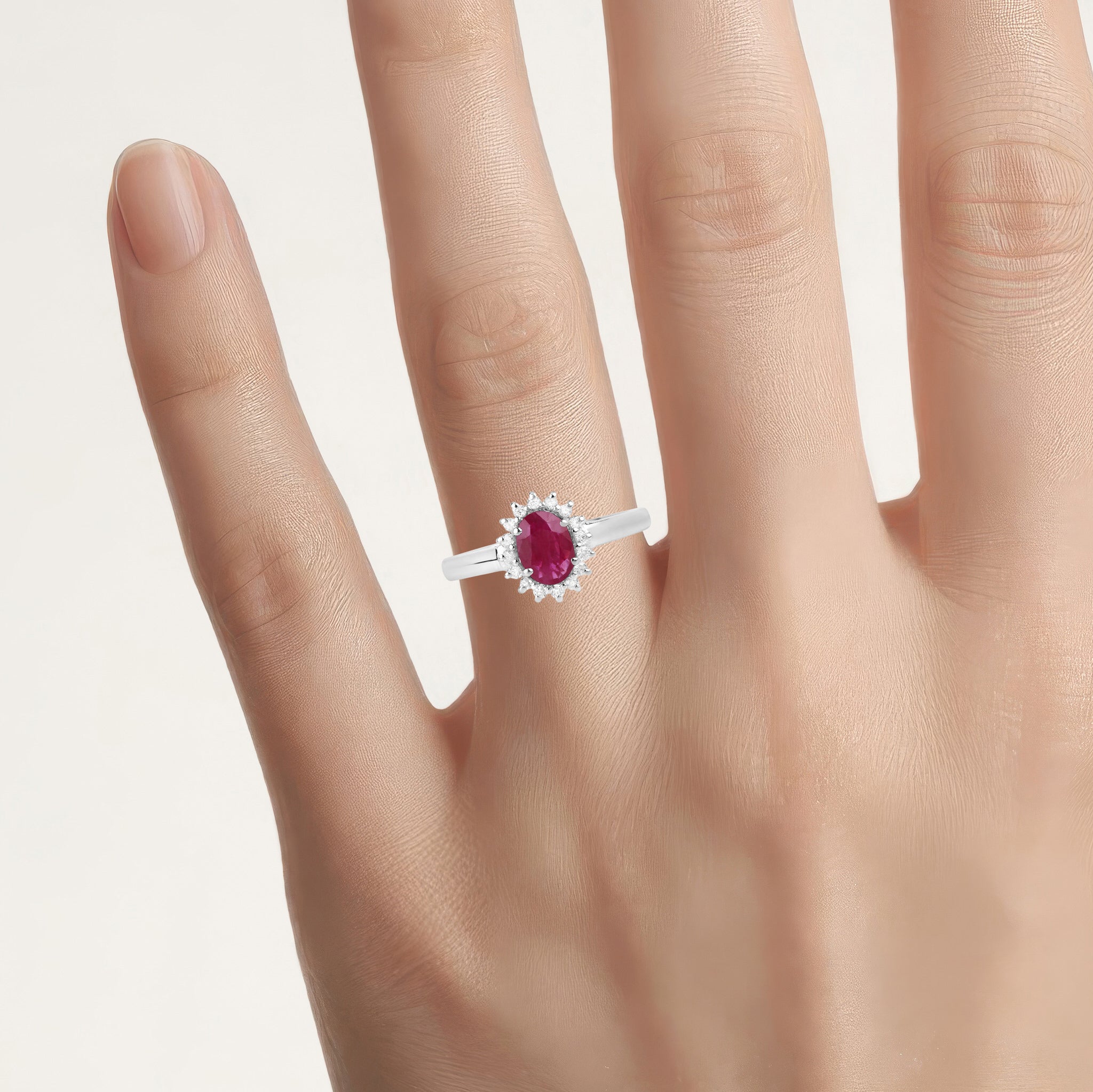 Ruby Ring With Diamonds 0.98 Carats 10K White Gold