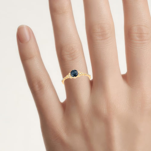 Blue Sapphire Ring With Diamonds 0.58 Carats 14K Yellow Gold