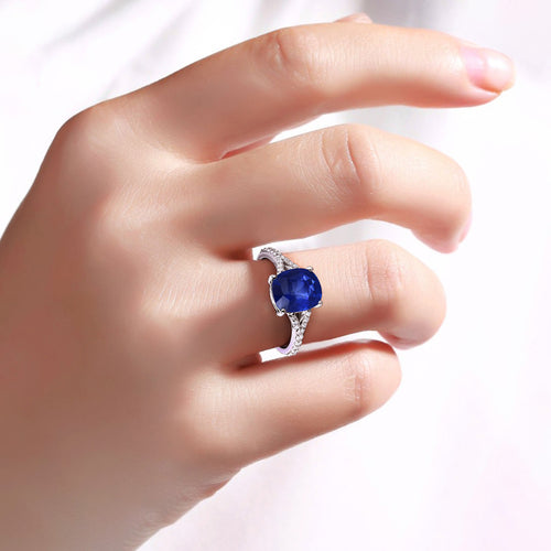 Blue Sapphire Ring With Diamonds 2.94 Carats 18K White Gold