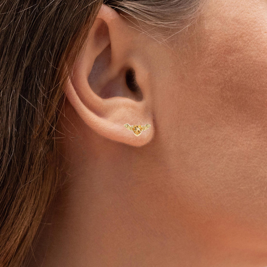 Citrine Bat Stud Earrings 0.34 Carats Gold Plated Silver