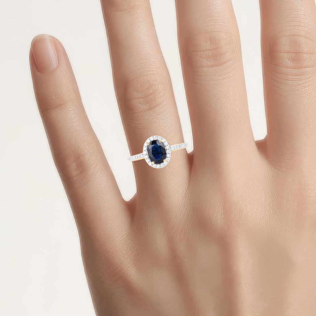 Blue Sapphire Ring With Diamonds 1.8 Carats 14K Yellow Gold