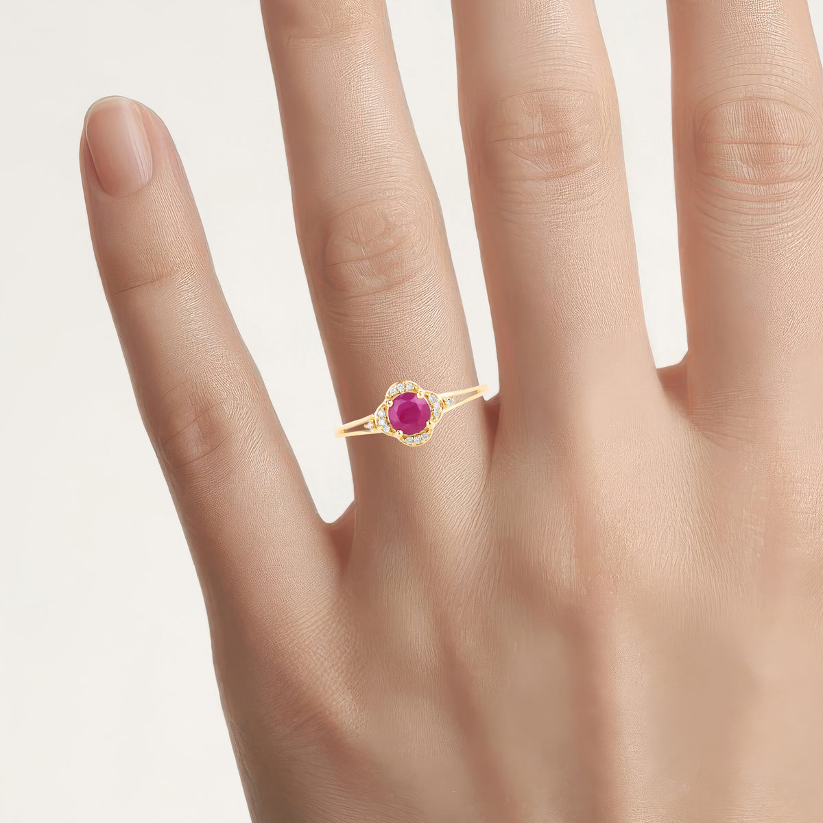 Ruby Ring With Diamonds 0.56 Carats 14K Yellow Gold